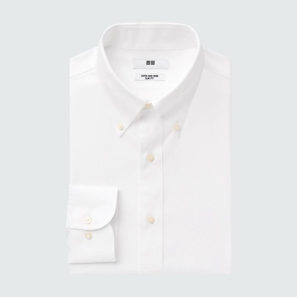 (ORIGINAL SECOND) UNIQLO / Kemeja Putih Pria Lengan Panjang Bahan Katun Super Non Iron - Anti Kusut 