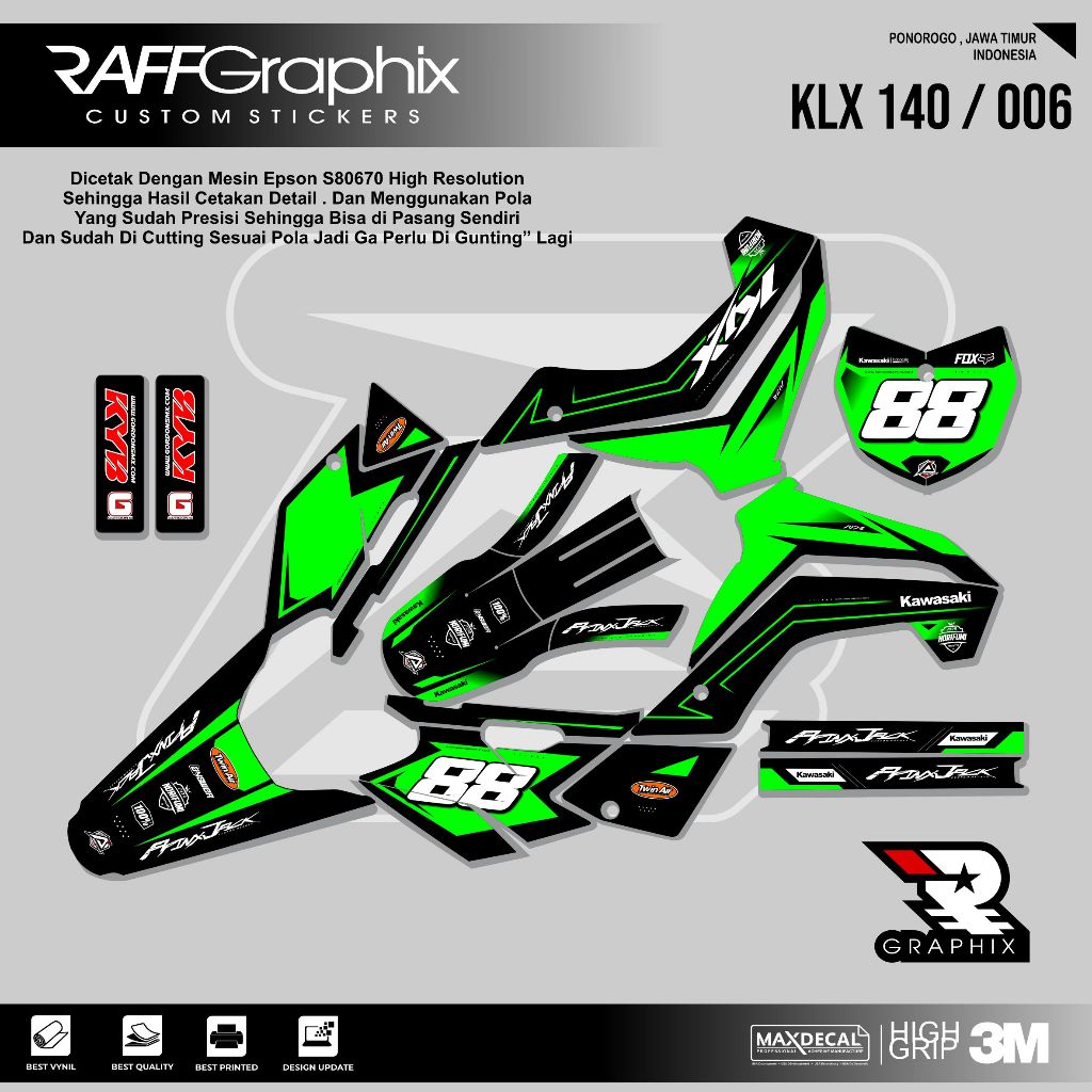 DECAL KLX 140  SUPER GLOSSY KODE 006 - DECAL STICKER KLX - STICKER KLX MURAH - DECAL KLX MURAH
