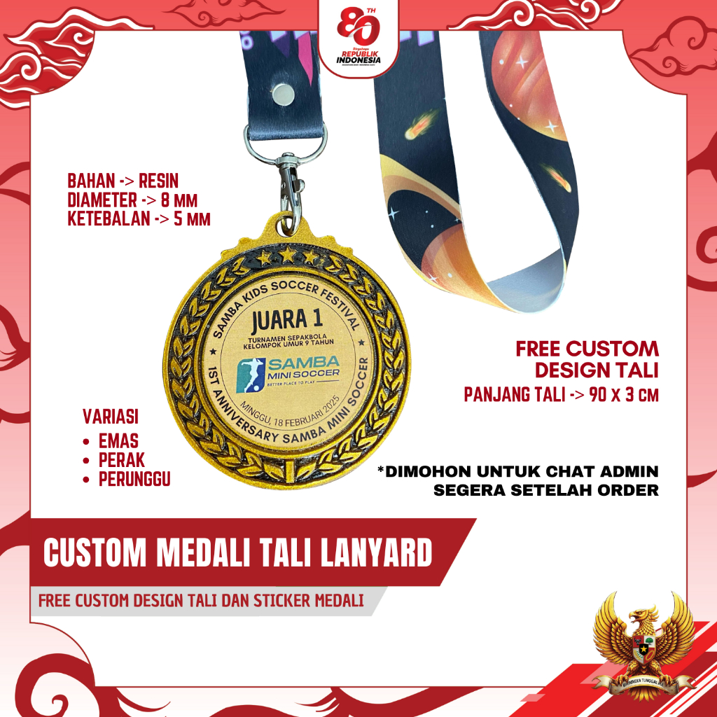 

Medali Resin Custom Tali Lanyard FREE Design Sticker Medali Dan Tali Bahan Resin Emas Perak Perunggu