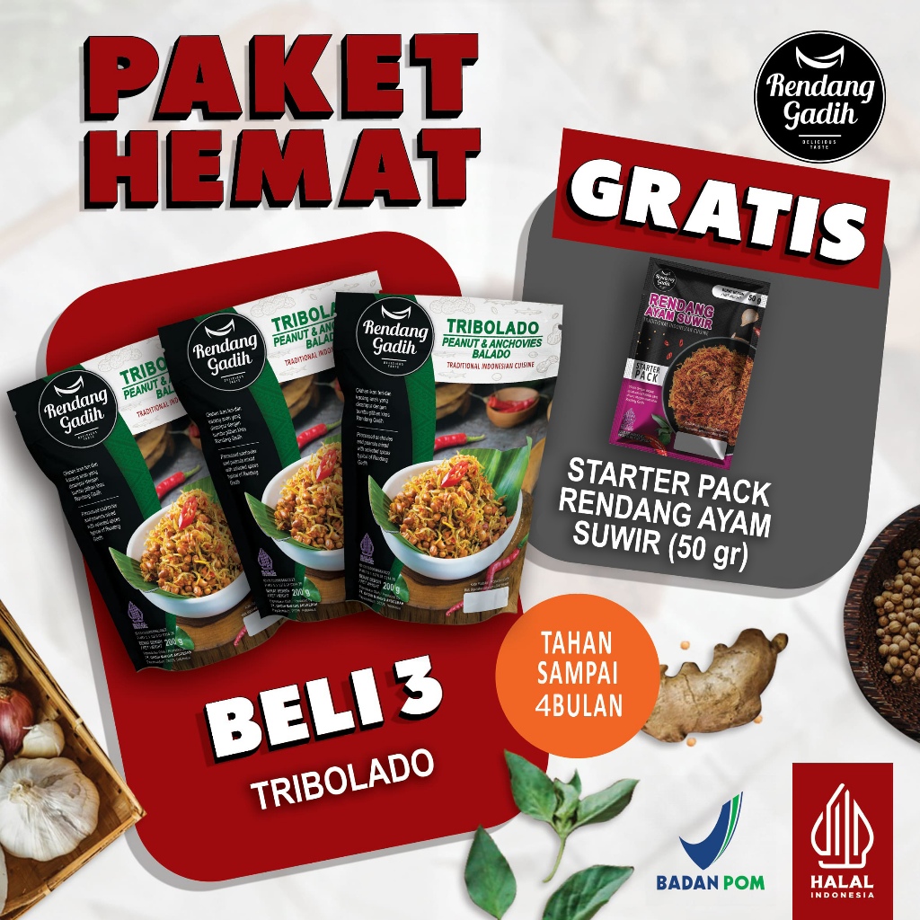 

Rendang Gadih - Paket 3 pcs Tribolado @ 200 g