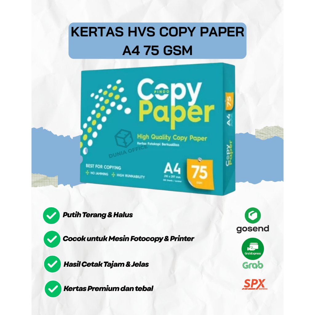 

(GOSEND /GRAB) Kertas HVS A4 75 gsm Putih Copy Paper 1 Rim (500 lembar)