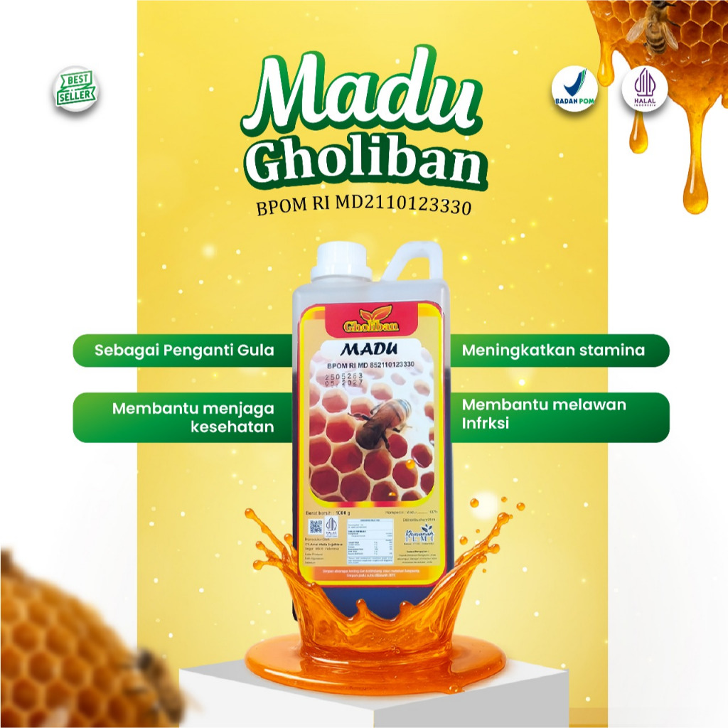

Madu Gholiban 1kg BPOM botol timbul tulisan GHOLIBAN