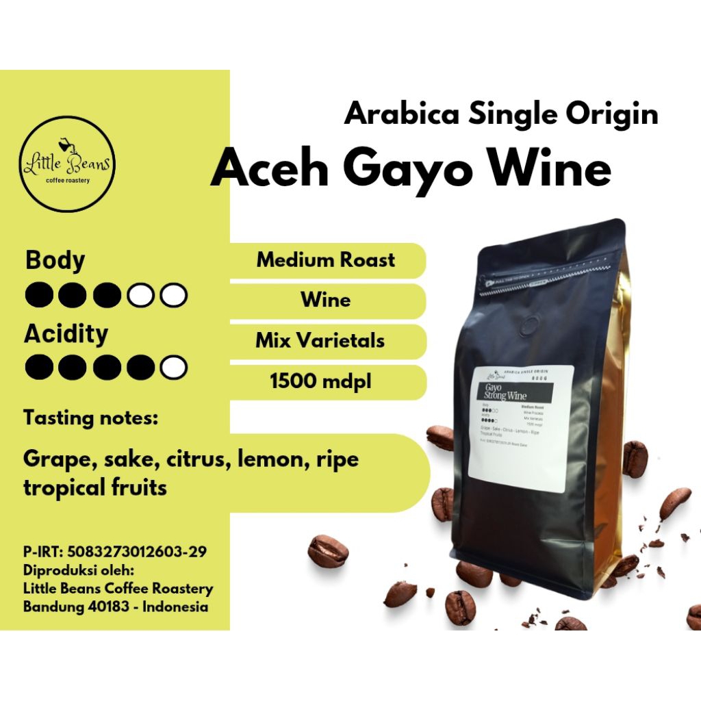 

Kopi Arabica/Arabika Gayo Strong Wine Medium Roast 800gr/400gr/200gr biji/bubuk