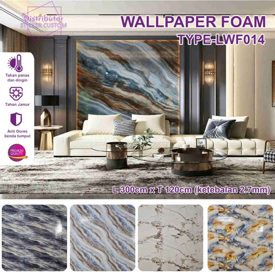 Wallpaper Sticker Marble Foam | Sticker Foam Dinding | Stiker Dinding Motif Marble | Wallpaper Roll 