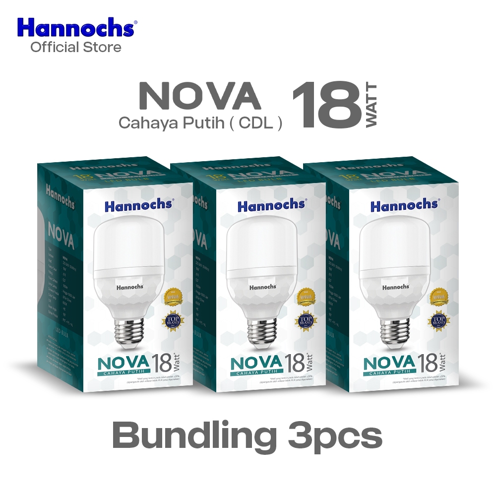 Hannochs Lampu Bohlam LED Nova 18W Cahaya Putih (Paket 3pcs)