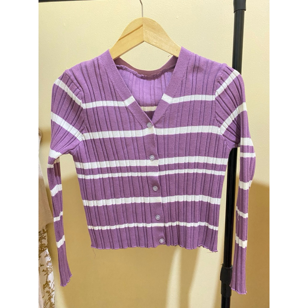 ❗️PRELOVED❗️ Cardigan Rajut Import Baju Kancing Lengan Panjang Striped Knit Outer Top