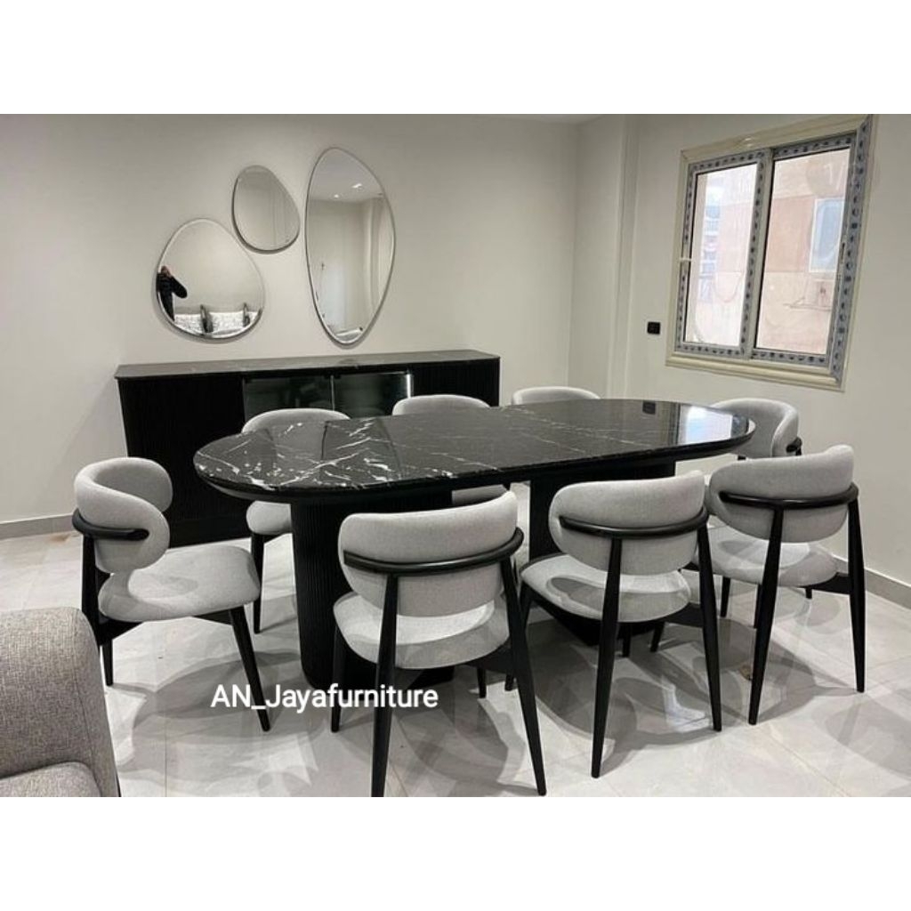 Meja makan marmer import set kursi 8 meja makan gaya modern terbaru