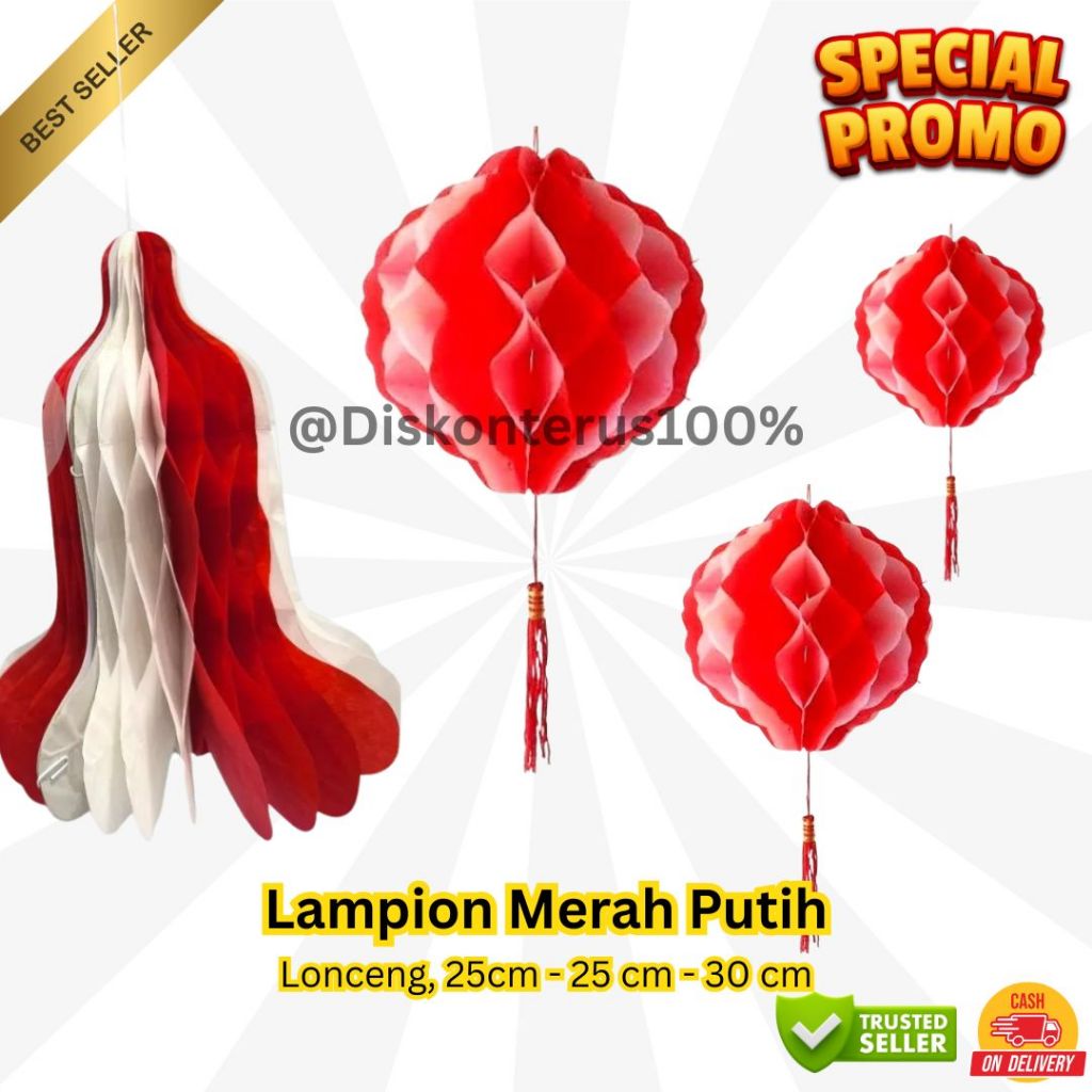 Lampion Outdoor Merah Putih Dekorasi Natal Tahun Baru | Lampion Tawon Merah Putih / Lampion Honeycom