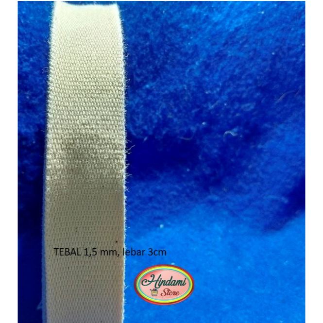 TALI WEBBING LEBAR 3 CM TEBAL 1,5 MM KATUN TALI TAS PUTIH TULANG HARGA PER ROLL