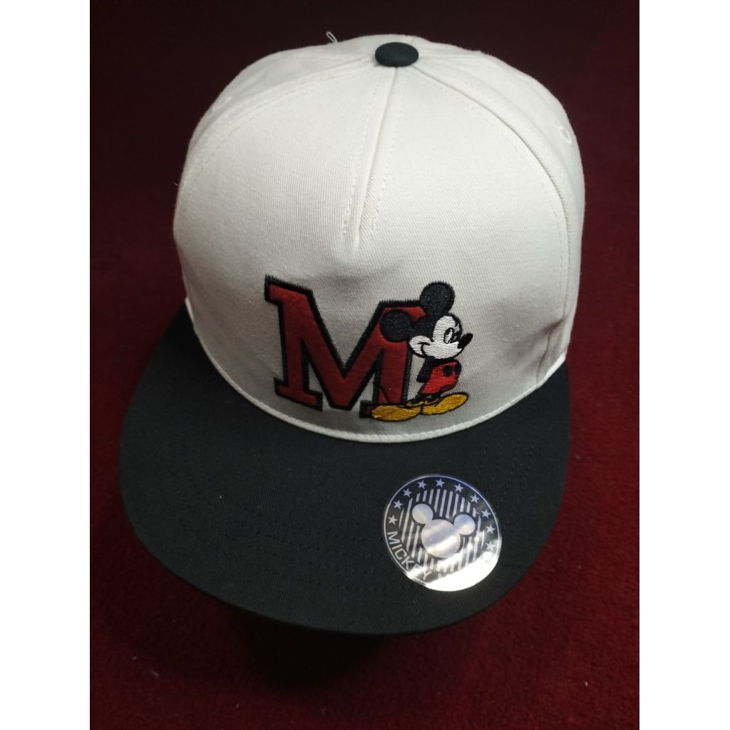 Topi Snapback Disney Mickey Mouse Flat Brim Original White Black / Topi Baseball Pria Wanita Karakte