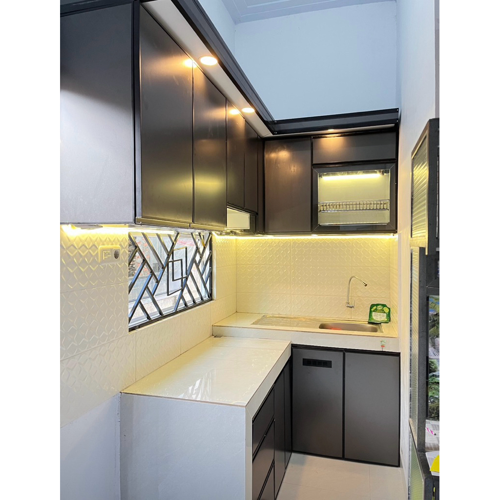 kitchen set aluminium atas bawah per m