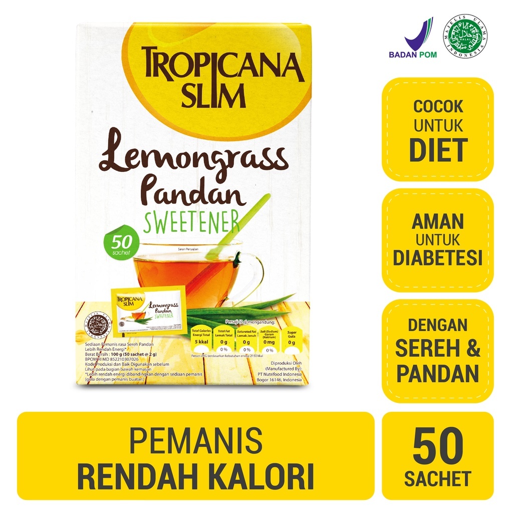 

[oddsolshop] pekanbaru/Tropicana Slim Lemongrass Pandan Sweetener isi 50 Pemanis Minuman Lemon Grass