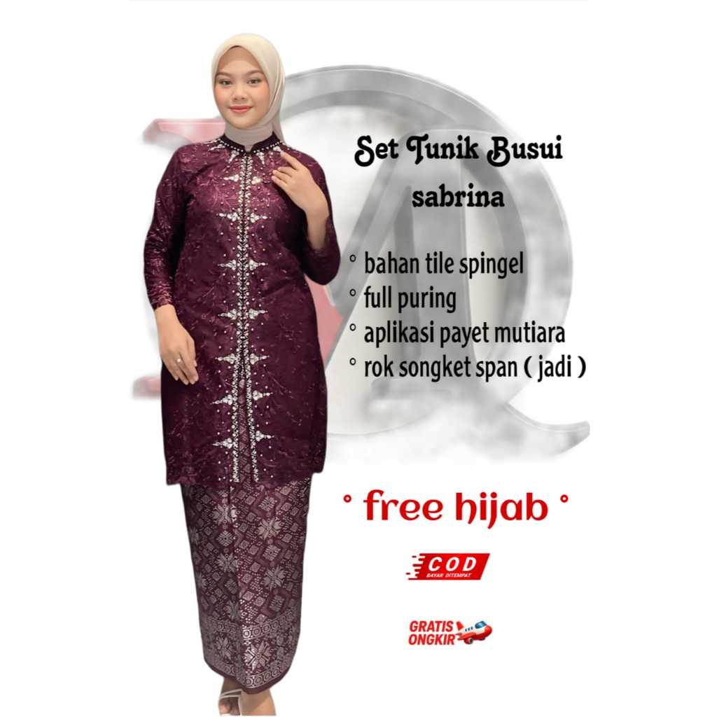 MQ. SETELAN KEBAYA TUNIK SABRINA ( FREE HIJAB ) _KEBAYA MODERN_KEBAYA OUT FIT_ATASAN KEBAYA