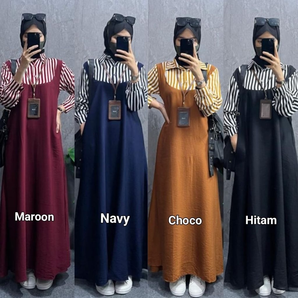 KIYOMI dress , gamis salur wanita muslim kekinian, wanita cantik gaya lentrik dress menyusui