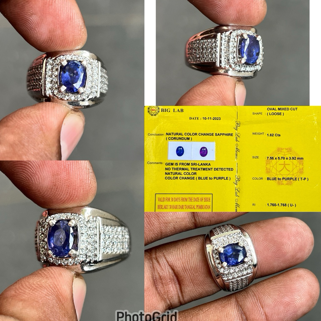 Cincin Batu Color Change Sapphire Ceylon Srilanka Batu Blue Purple Safir Selon Srilangka Ring Perak
