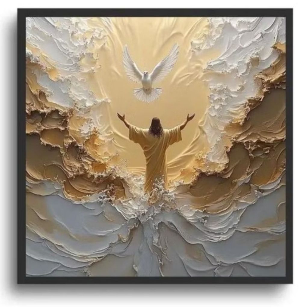 lukisan tuhan yesus bertekstur burung merpati