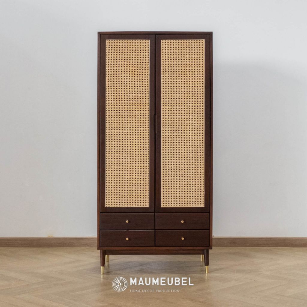 almari pakaian minimalis pintu 2 rotan almari minimalis moderen kayu jati