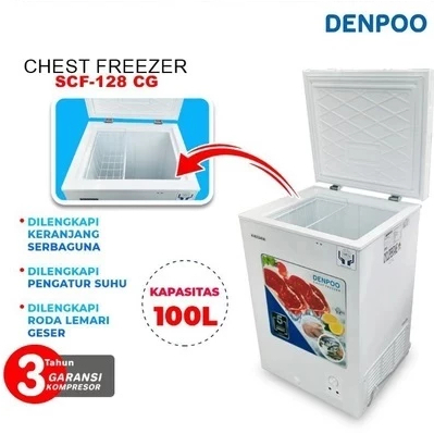 Chest Freezer Box 100 Liter Denpoo SCF 128 CG Food Frozen