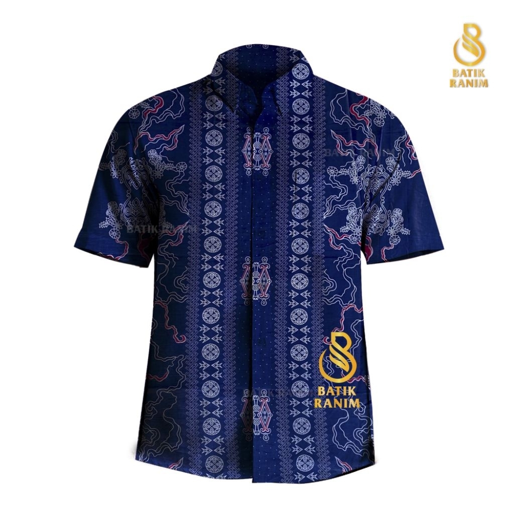 BATIK RANIM Hem Songket Navy Lengan Pendek Batik Pria Premium