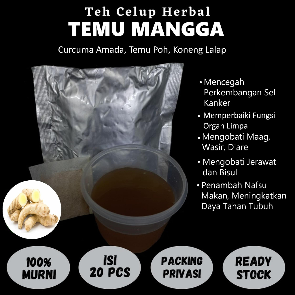 

Teh Celup Herbal TEMU MANGGA Mengobati Maag Diare Limpa Wasir Jerawat Bisul Meremajakan Kulit