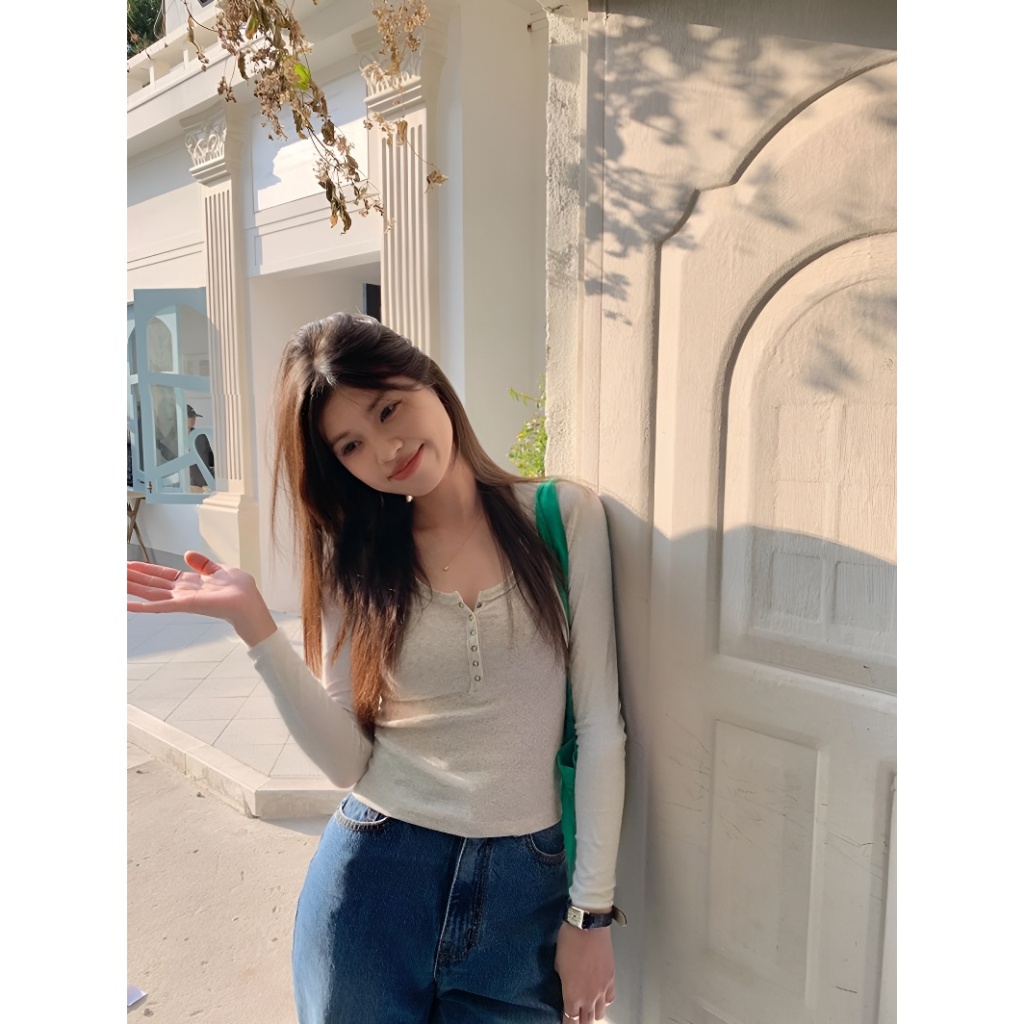 [Miss YoYo]Korean Round Neck Button up Ribbed Leisure Fitted Crop Top (S/M/L)