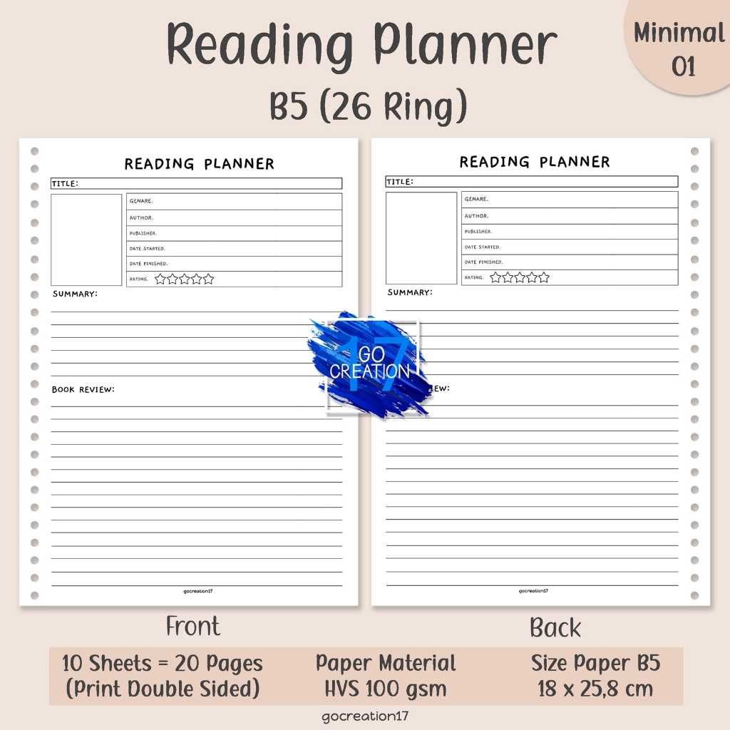 

Kertas Isi Binder Reading Planner Simple Minimalis B5