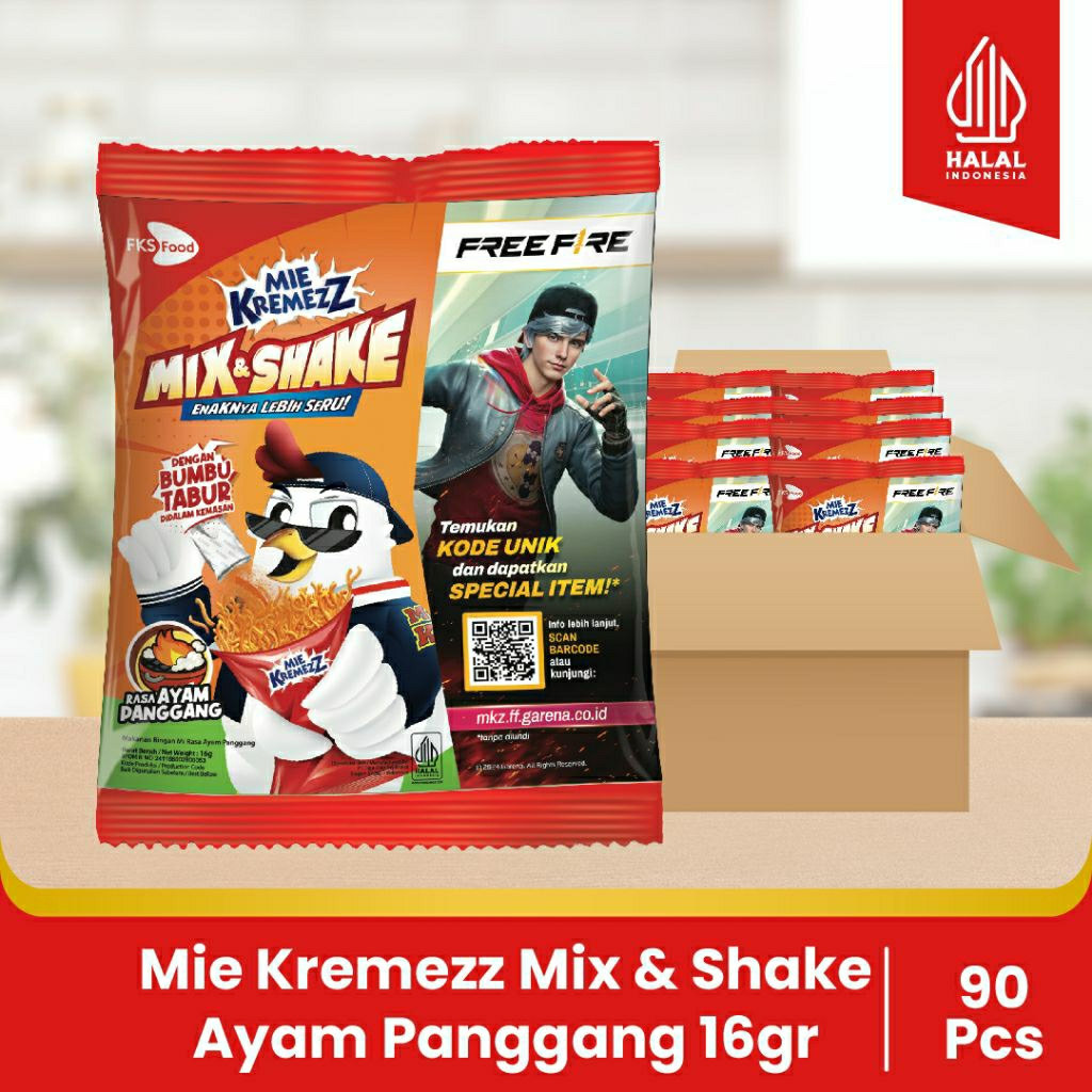 

Mie Kremezz Mix & Shake - Ayam Panggang - 1 Karton (9renceng) - 90 Pcs - 16gr