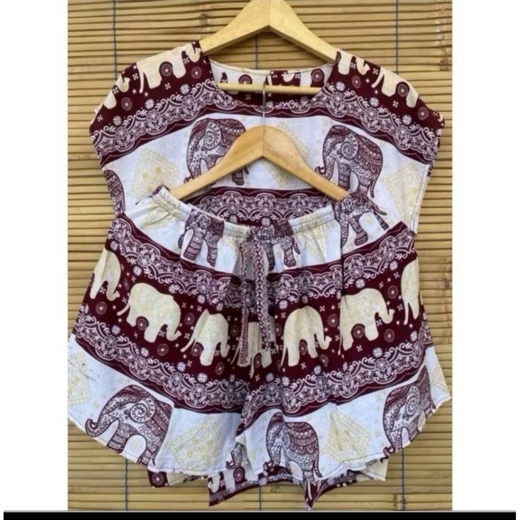 Setelan baby doll dewasa Neci Celana Pendek Motif Gajah