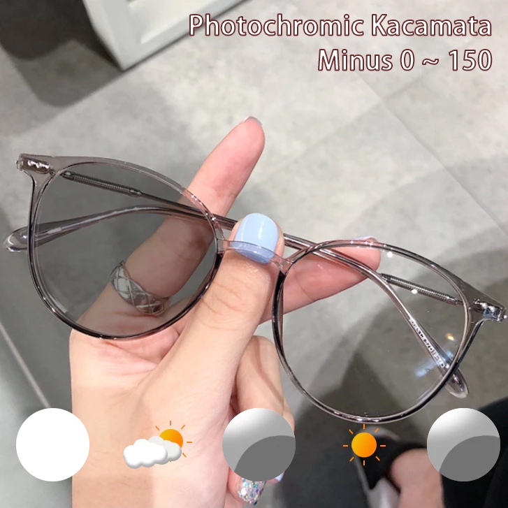 2 in1 Kacamata Minus Fashion Kacamata Photocromic 0 ~ -1.5 Wanita Anti Radiasi Unisex Kacamata BS067