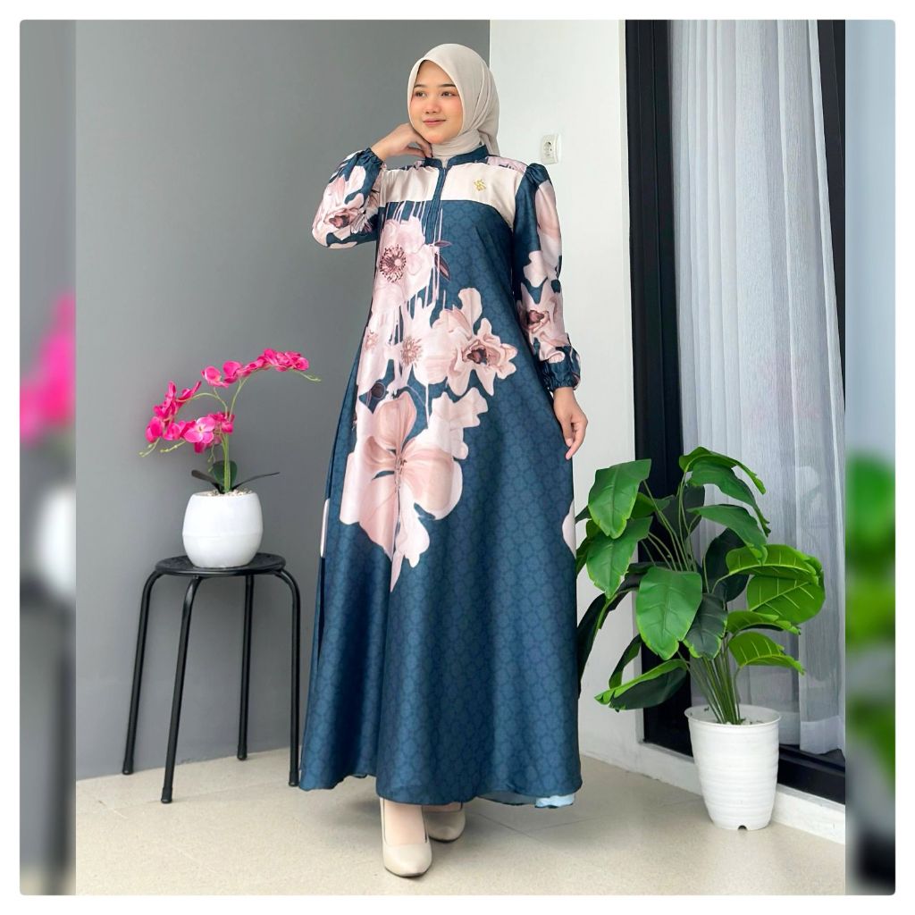 Antika Dress-Katun Silkania Digital Printing Busana Muslim Wanita Remaja Dewasa By Es-Ha Scarf
