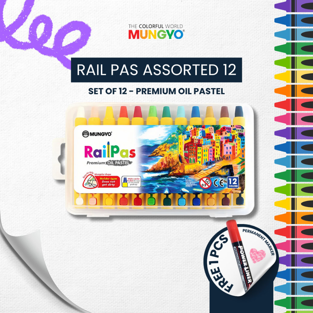 

Mungyo Official - Rail Pas 12 Assorted Oil Colors Non Toxic Untuk Anak