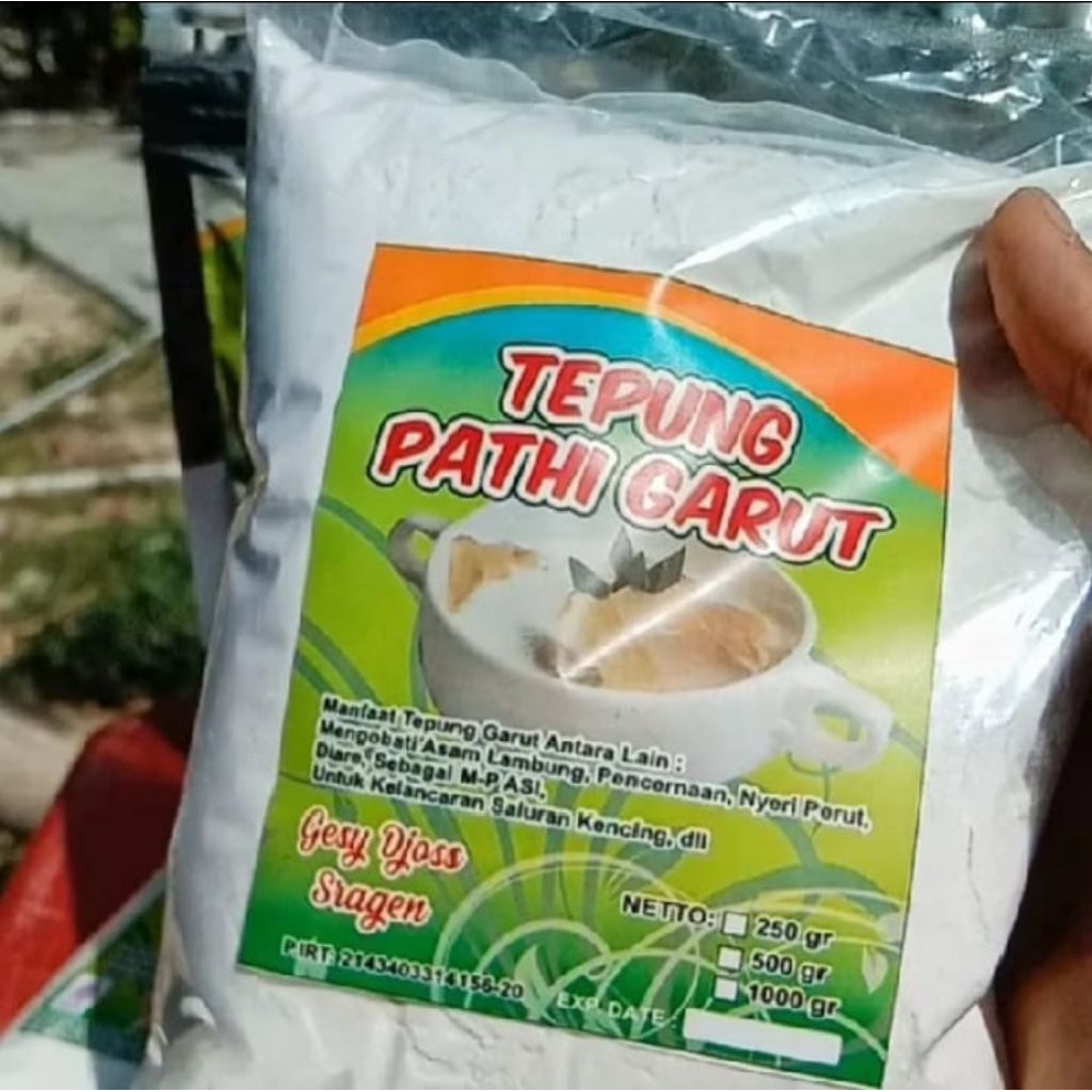 

Tepung Pati Garut kemasan 250 gram dan gula aren 250 gram