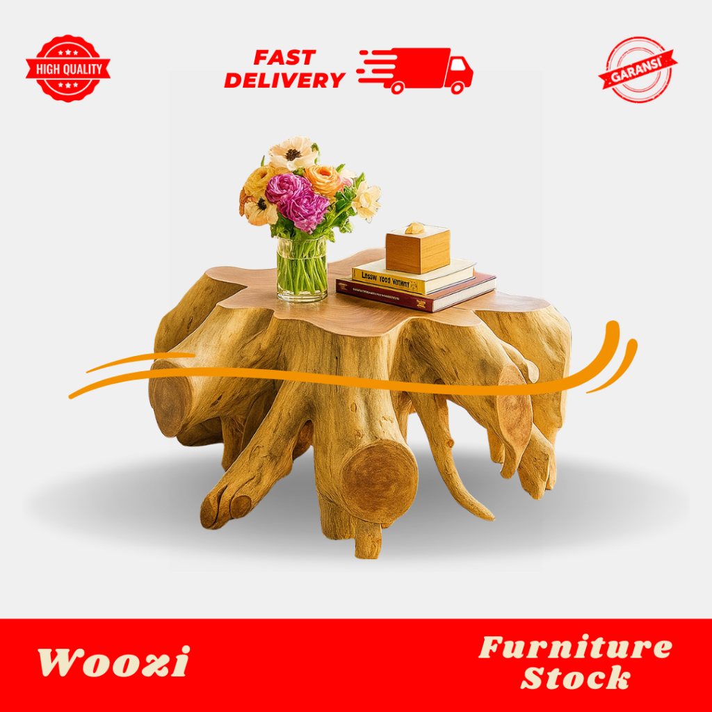 Meja Tamu Akar Kayu Jati Utuh | Teak Roots Coffee Table Natural Doff | Home Interior | 80 - 100 cm