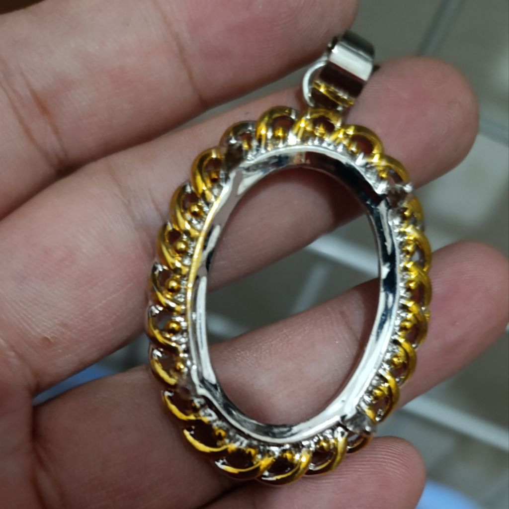 CL 10 Cangkang Emban Ring Liontin Batu Akik 33x23 mm Jumbo Rhodium Super