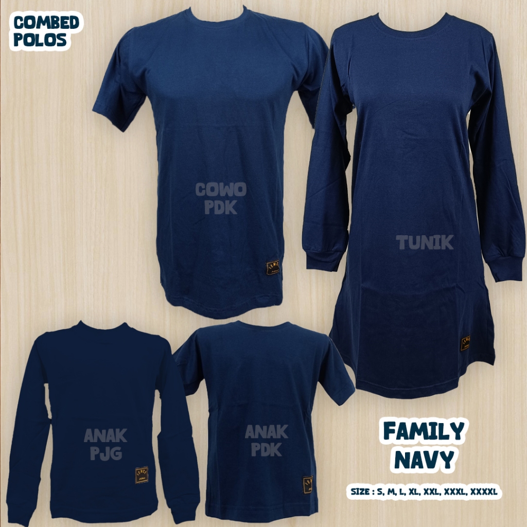 S-XXXL Kaos Polos Couple Keluarga Tunik Muslimah Navy/Seragam Olahraga/Senam/Reuni/Santai