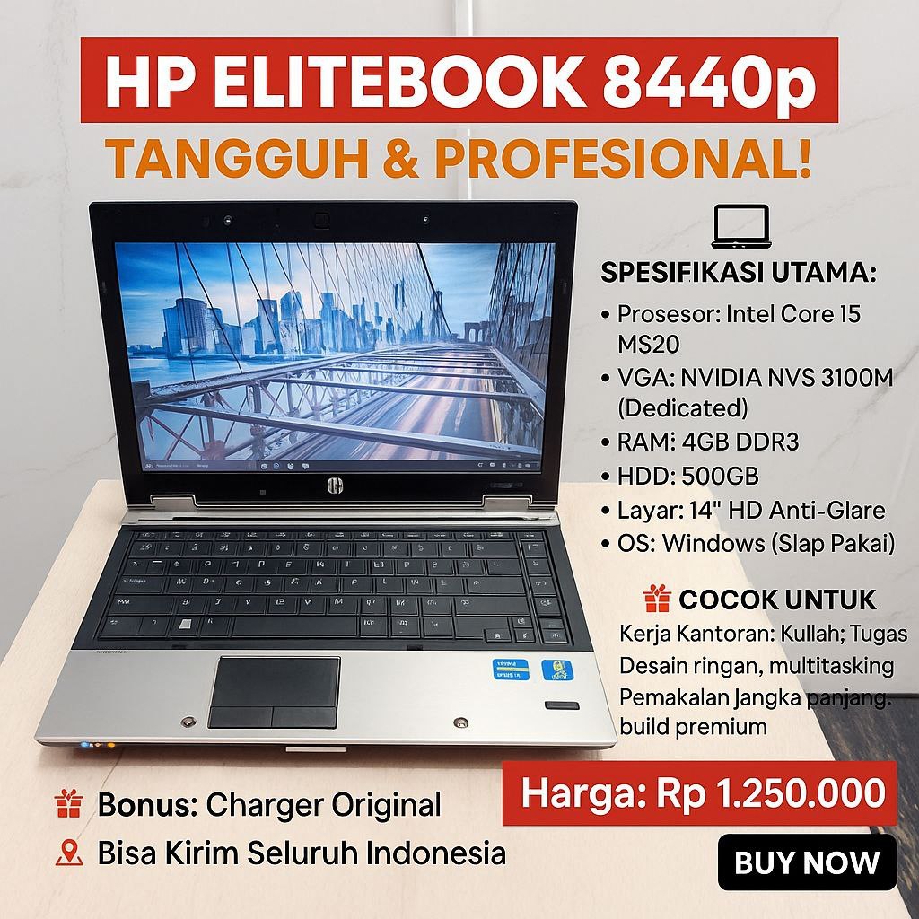 Laptop HP Elitebook 8440p Core i5 M560 Nvidia Nvs 3100M Ram 16Gb Ssd 512Gb