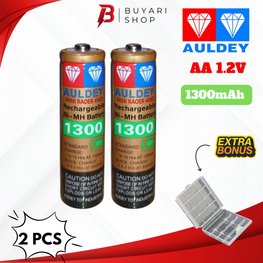 FREE CASE  Baterai Rechargeable AA ORIGINAL Auldey Rechargeable Isi 2 1300 mAh Batre Cas Auldey AA 2