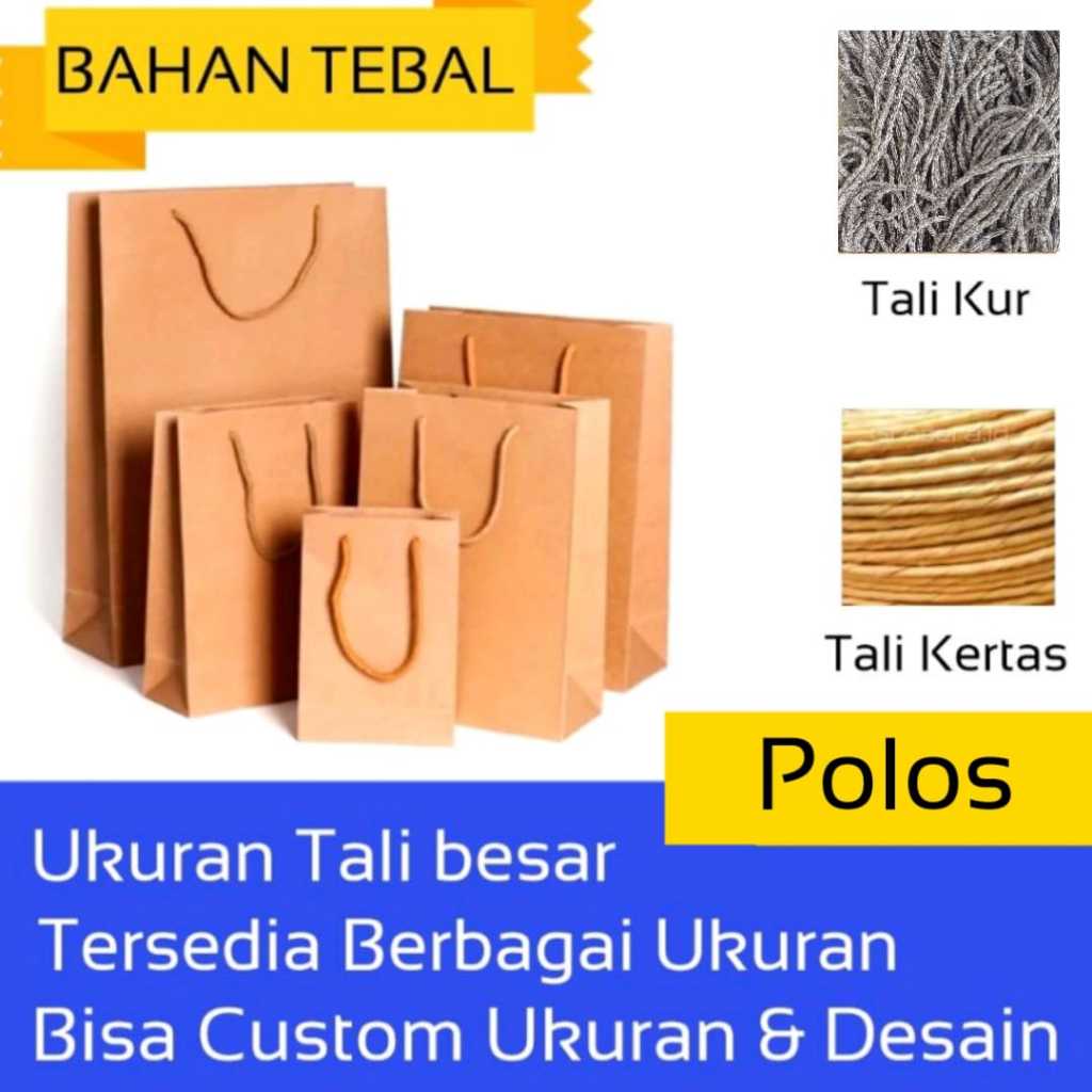 

Paper Bag Tas Kertas Coklat Polos Custom Bahan Kraft Tebal Aneka Ukuran Sovenir Kado Wedding