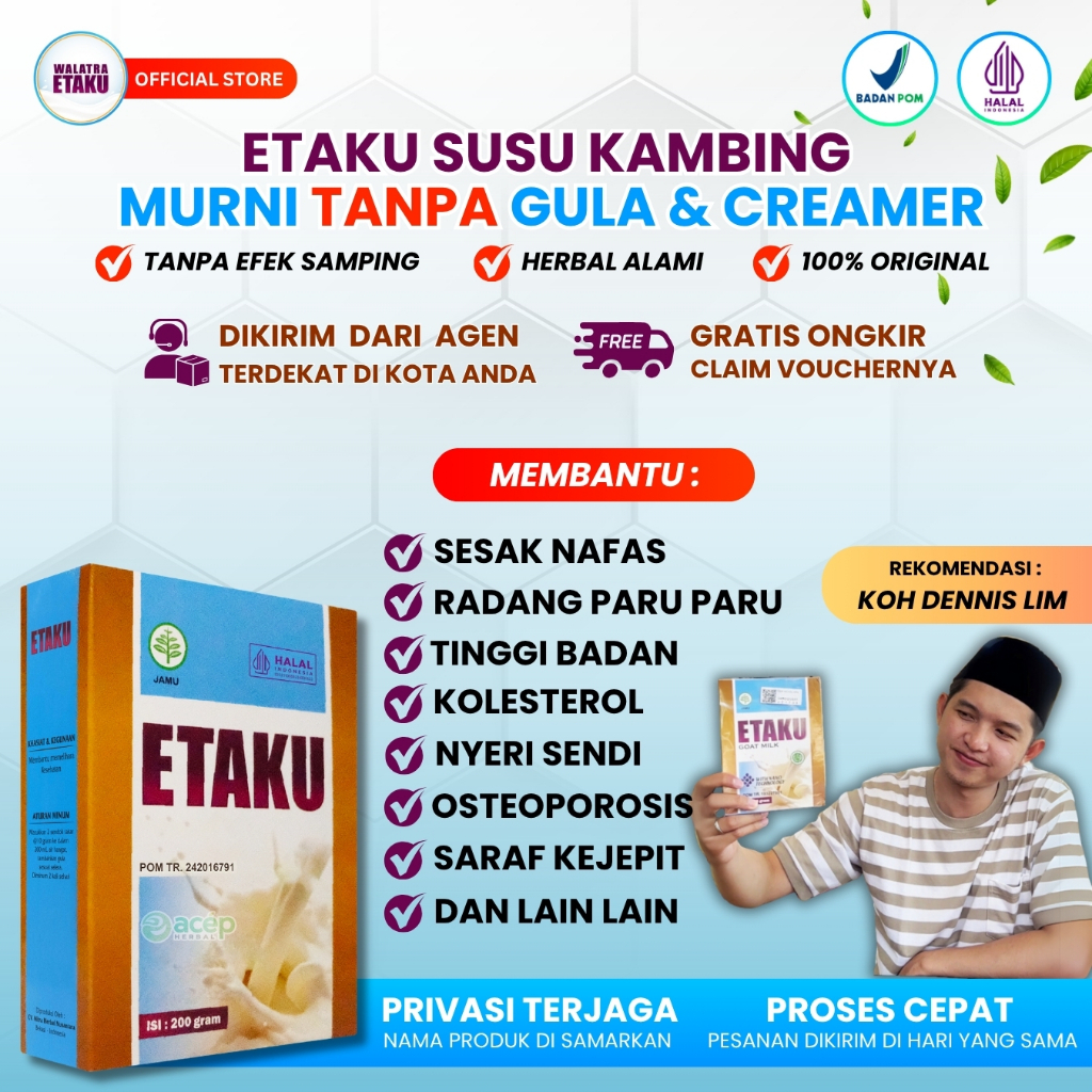 

Susu Kambing Etawa Walatra Etaku Goat Milk Solusi Untuk Pembersih Paru Paru Sesak Nafas Asma Peninggi Badan Kolesterol Tinggi Osteoporosis Atasi Nyeri Sendi Tulang Lutut Syaraf Saraf Kejepit Herbal