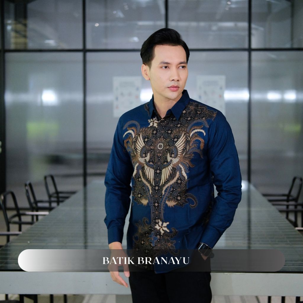 Branayu Batik Pria Mahabarata Navy Model Kemeja Batik Pria Masa Kini Baju Batik Atasan Pria Terbaru 