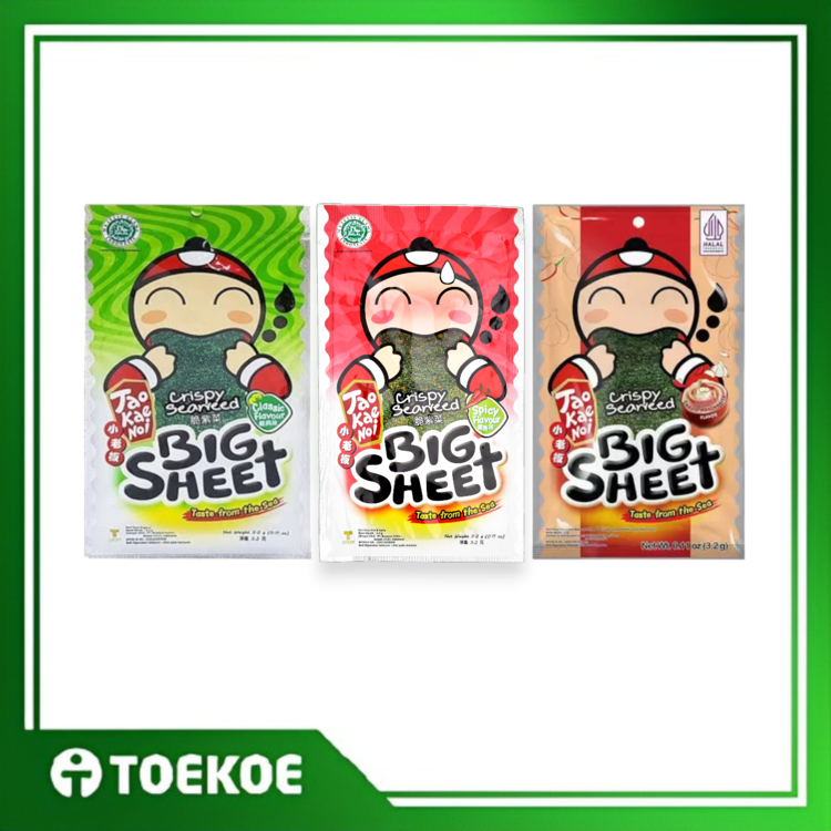 

TOEKOE [Bundle] Tao Kae Noi Big Sheet Crispy Seaweed Snack Rumput Laut Nori 3.2Gr x 2pcs