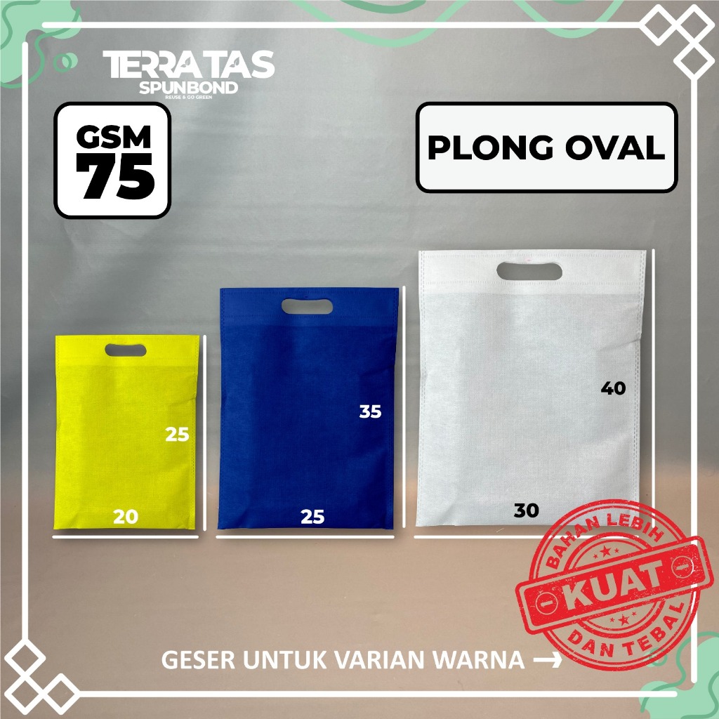 

(Pcs) Tas Spunbond Plong Oval 75 GSM Kantong Belanja Tote Bag Kain Souvenir Hampers
