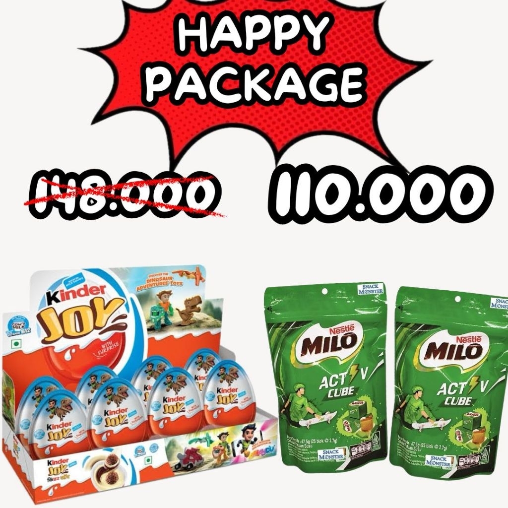 

Happy Package 1 Box Kinderjoy dan 2 pack Milo cube