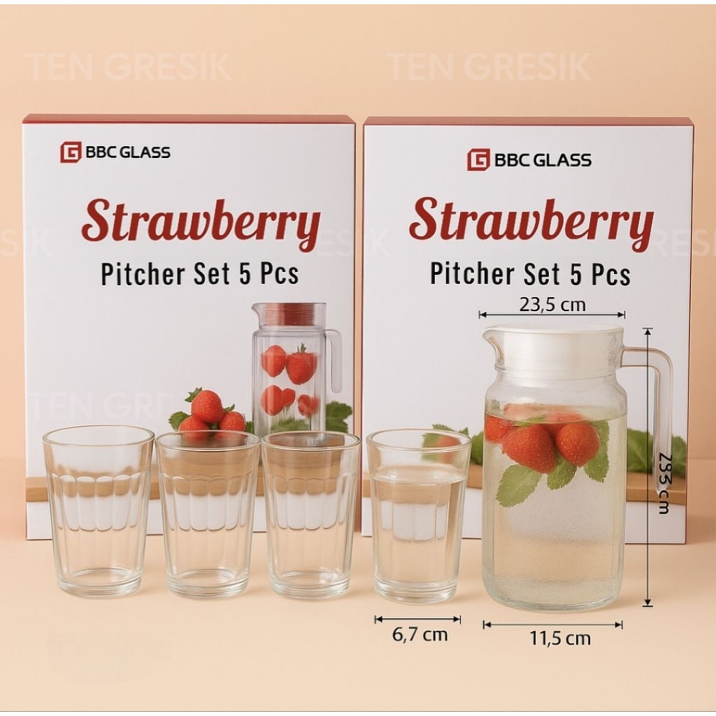 Pitcher Set BBC isi 5 pcs ( 1 pitcher dan 4 gelas) / Pitcher Set Gelas / Pitcher 1 Liter  dan Gelas 