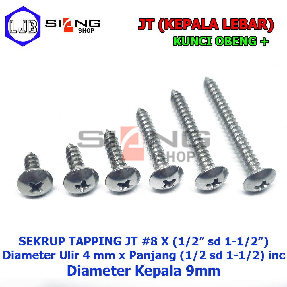 Baut Stainless JT #8 Sekrup Tapping Screw Kepala Lebar