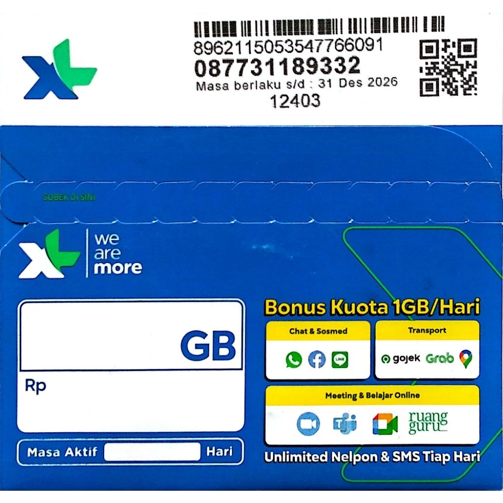KARTU PAKET XL | KUOTA 5GB 30Hari (Flex S)