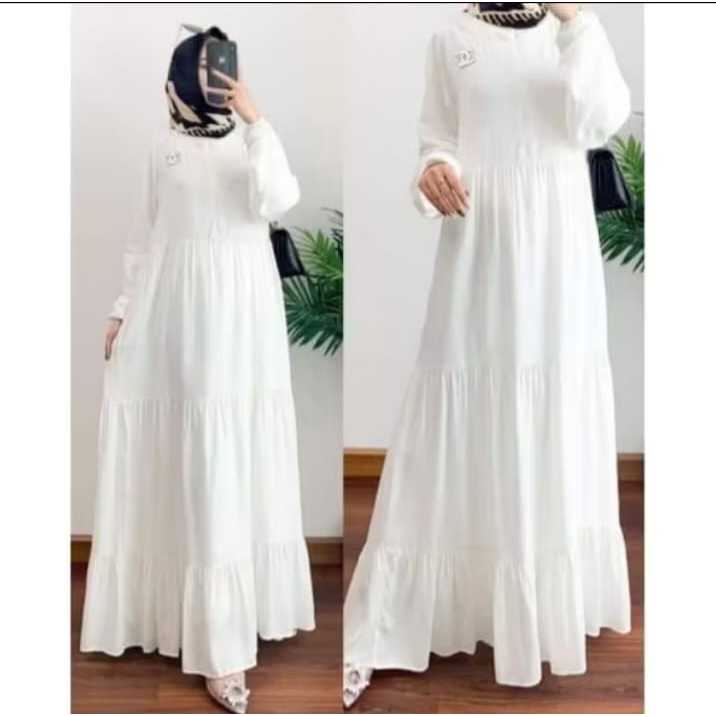 Terlaris Gamis Hitam Putih Rempel Susun Bahan Rayon Premium / Busana Muslimah Terbaru / Gamis