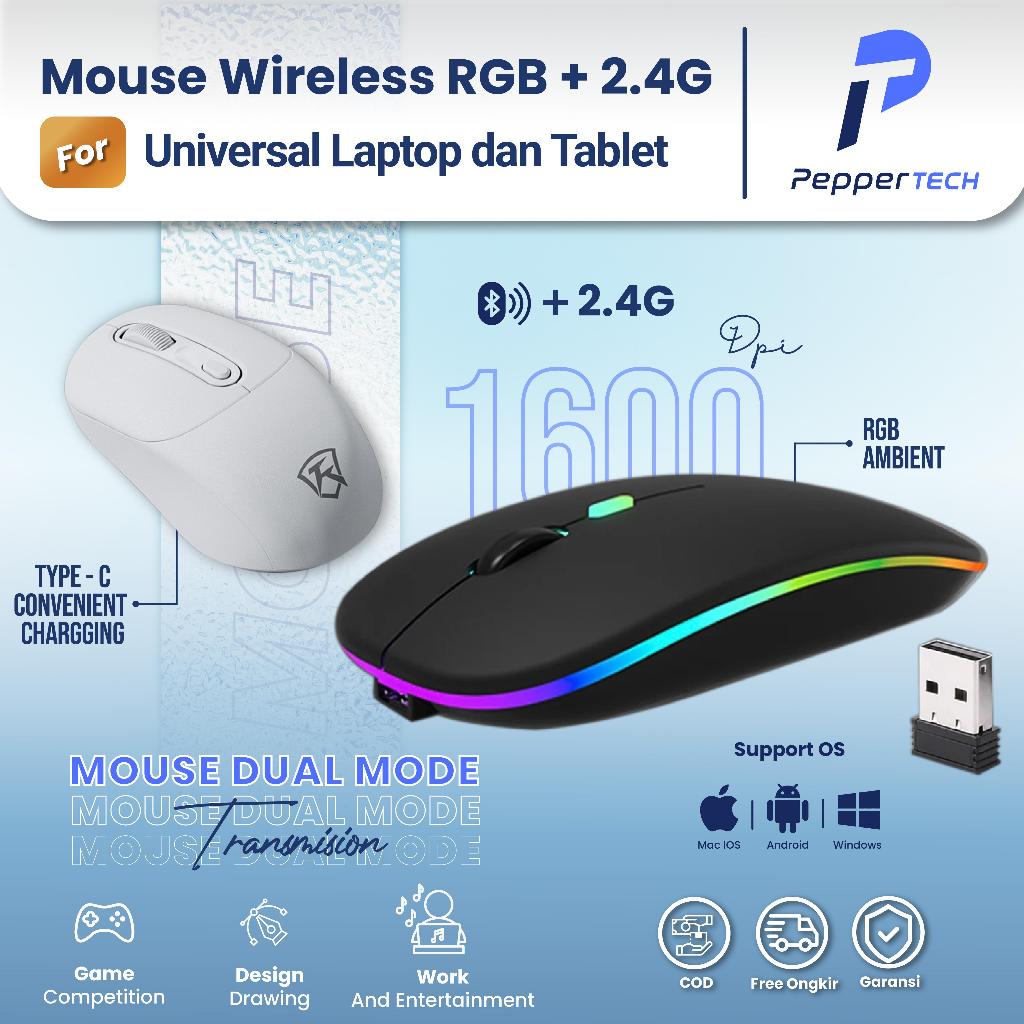 PEPPERTECH - Mouse Wireless Bluetooth & 2.4G RGB For Universal Tablet Android iOS Samsung Apple iPad