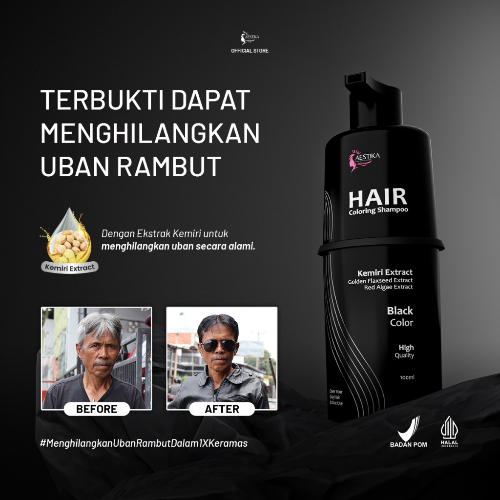 Aestika Shampo Penghitam Uban (BPOM) -  Shampo Uban, Penghitam uban, Penghilang Uban Halal