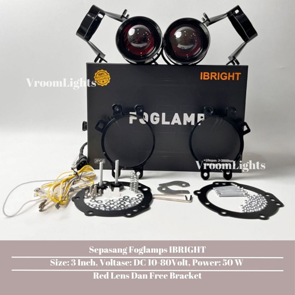 IBRIGHT Sepasang Foglamp 3 Inch Blue Lens Honda dan Toyota Breket Foglamp Universal C990 Foglamp